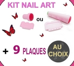 KIT Stamping Nail Art : TAMPON + raclette + 9 PLAQUES